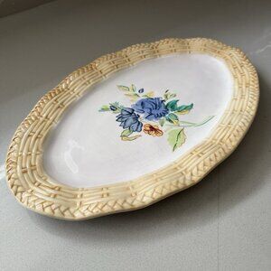 Tracy Porter Platter Cottage Rose Collection Oval Foral Wicker Hand Painted